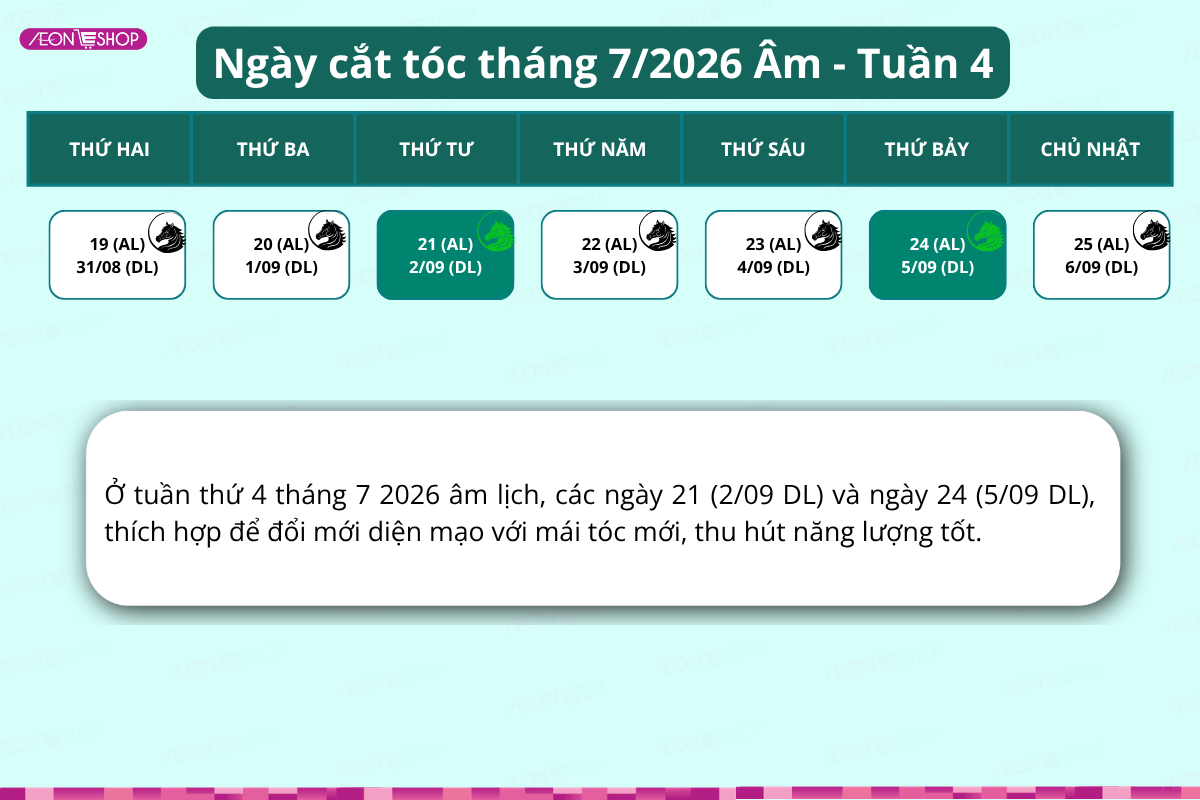 Lịch cắt tóc tháng 7 tuần 4