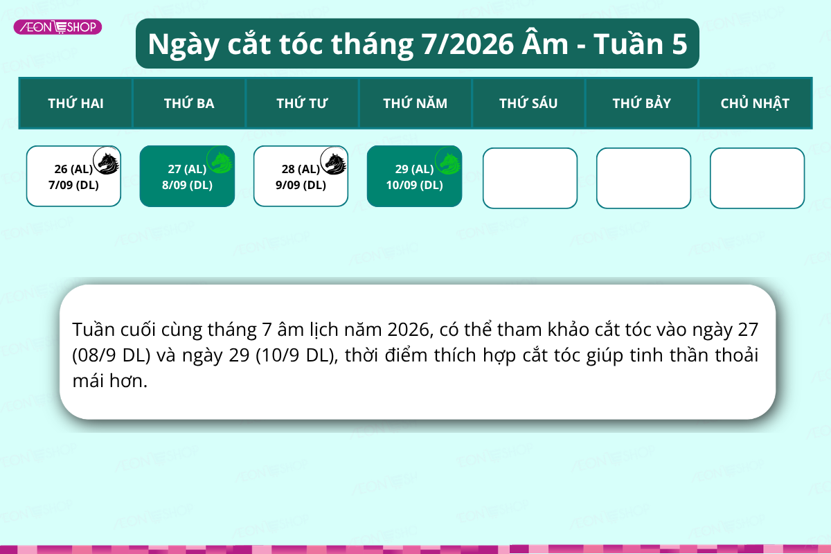 Lịch cắt tóc tháng 7 tuần 5