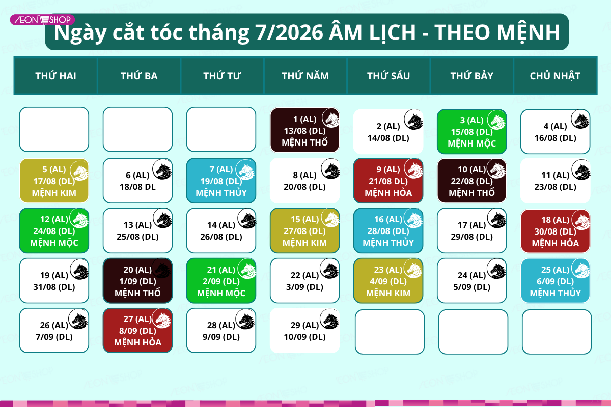 Ngày đẹp cắt tóc tháng 7 âm lịch theo mệnh