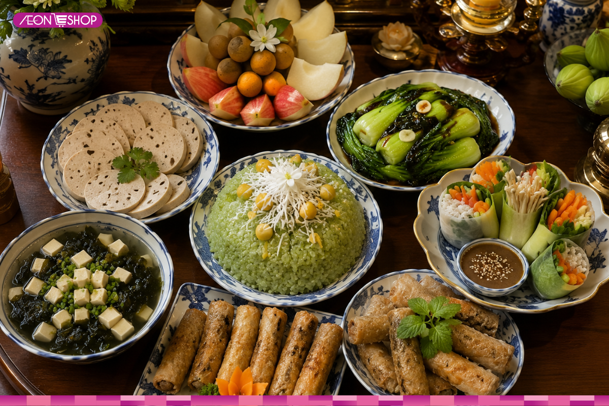 Mâm cỗ chay cúng gia tiền rằm tháng 7 thanh tịnh