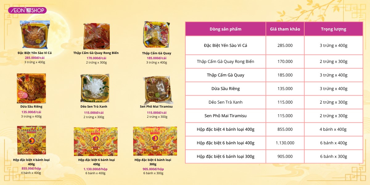 Tổng hợp bảng giá bánh trung thu Như Lan mới nhất 2026