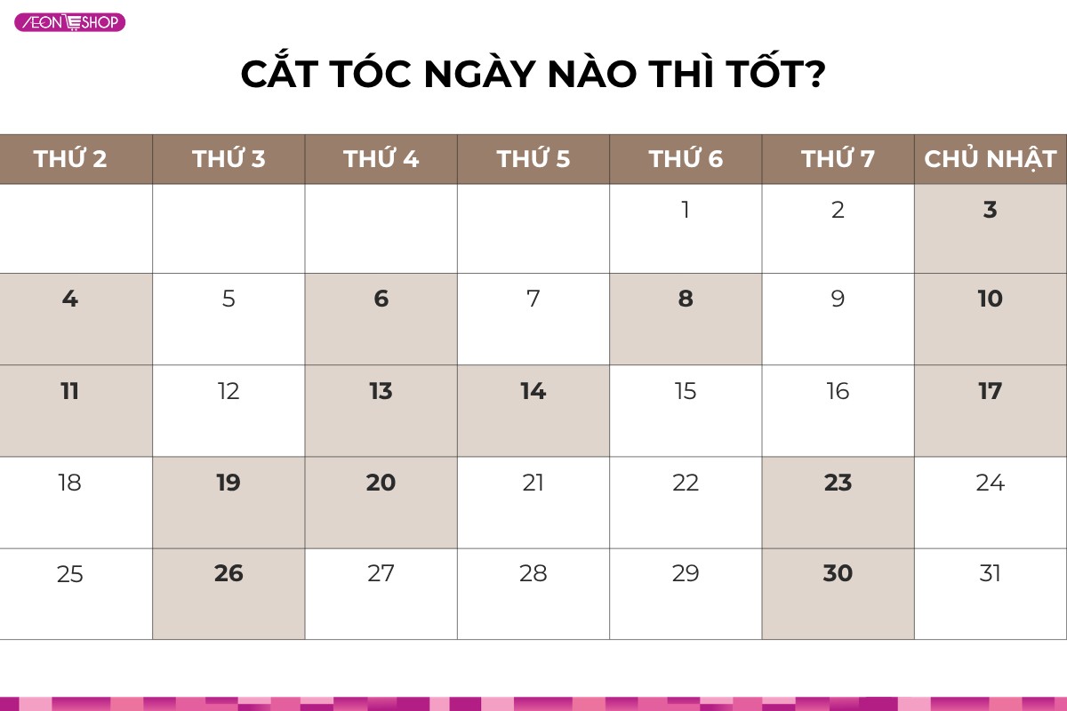 Bảng tra cứu các ngày hoàng đạo tốt trong tháng để cắt tóc
