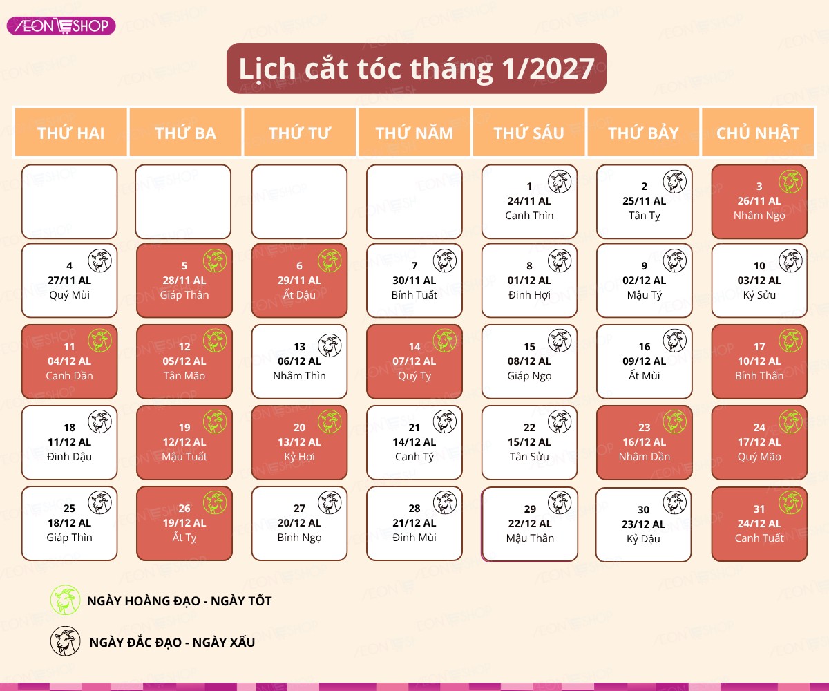 Lịch cắt tóc tháng 1/2027: Ngày nào tốt, ngày nào xấu không nên cắt tóc?