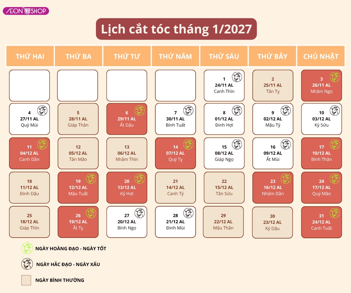 Lịch cắt tóc tháng 1/2027: Ngày nào tốt, ngày nào xấu không nên cắt tóc?
