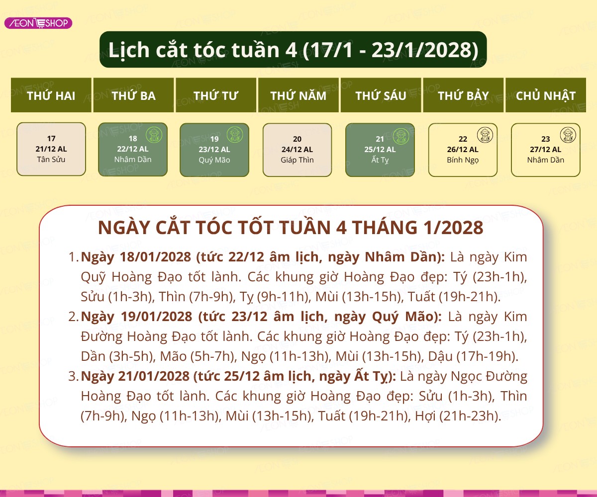 Lịch cắt tóc tuần 4 tháng 1/2028