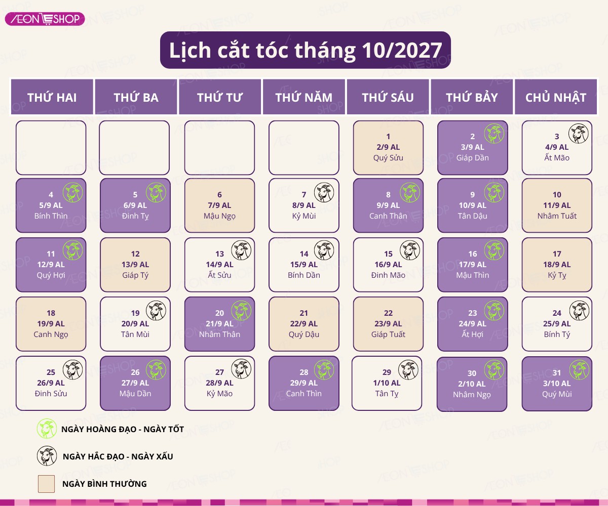 Ngày tốt cắt tóc tháng 10/2027: Xem ngày lành cắt tóc đẹp, hợp tuổi