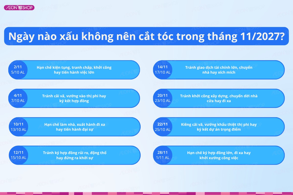 Những ngày xấu không nên cắt tóc trong tháng 11/2027