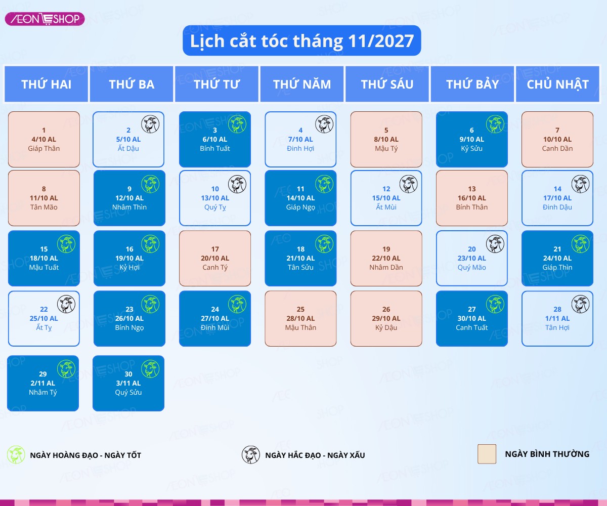 Ngày tốt cắt tóc tháng 11/2027: Xem ngày lành cắt tóc đẹp, hợp tuổi