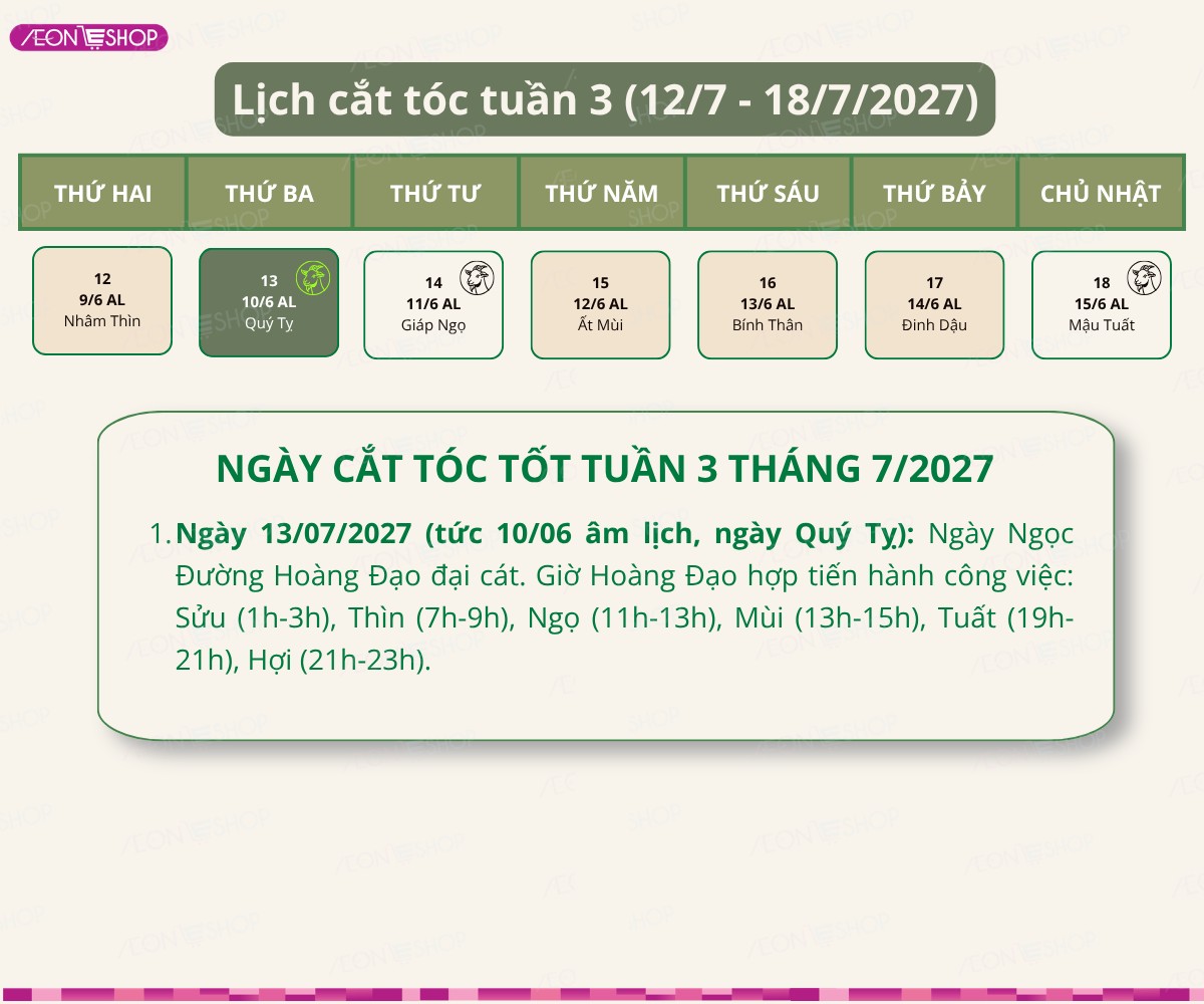 Lịch cắt tóc tuần 3 tháng 7/2027