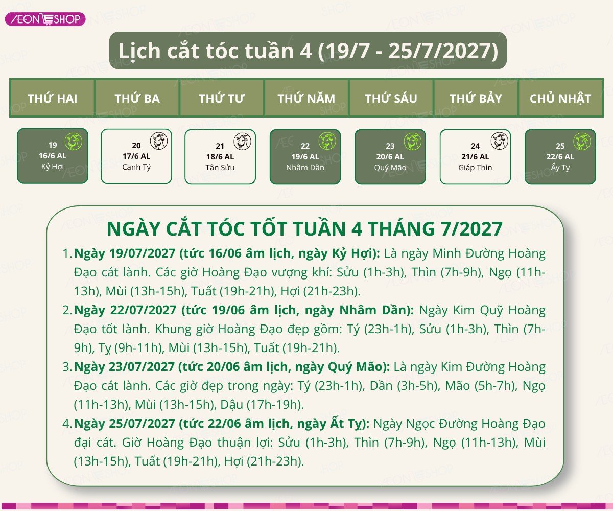 Lịch cắt tóc tuần 4 tháng 7/2027