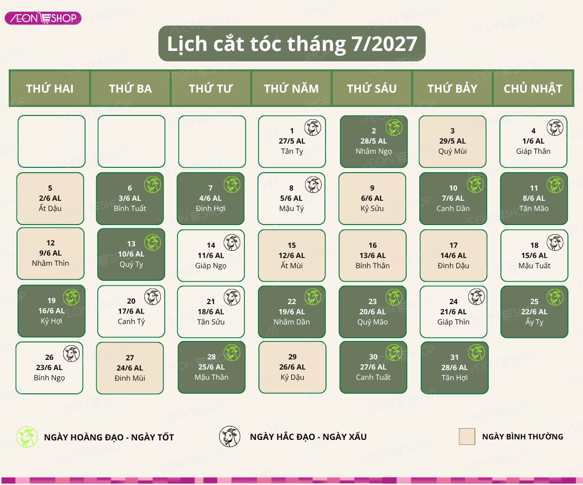 Ngày tốt cắt tóc tháng 7/2027: Xem ngày lành cắt tóc đẹp, hợp tuổi
