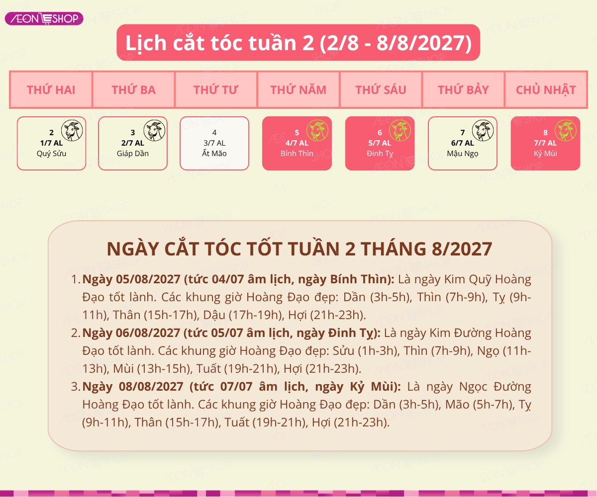 Lịch cắt tóc tuần 2 tháng 8/2027