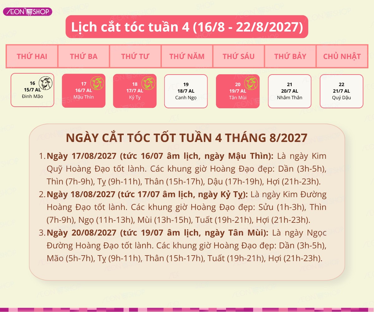 Lịch cắt tóc tuần 4 tháng 8/2027