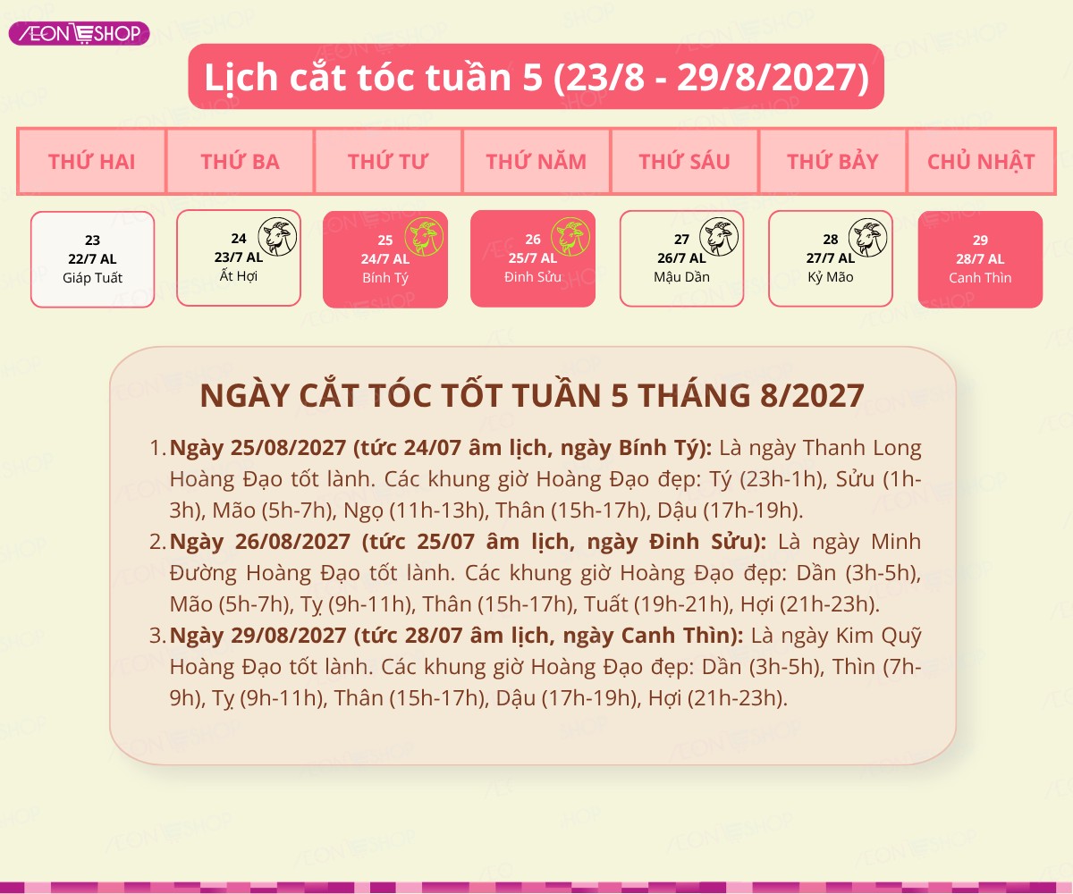 Lịch cắt tóc tuần 5 tháng 8/2027