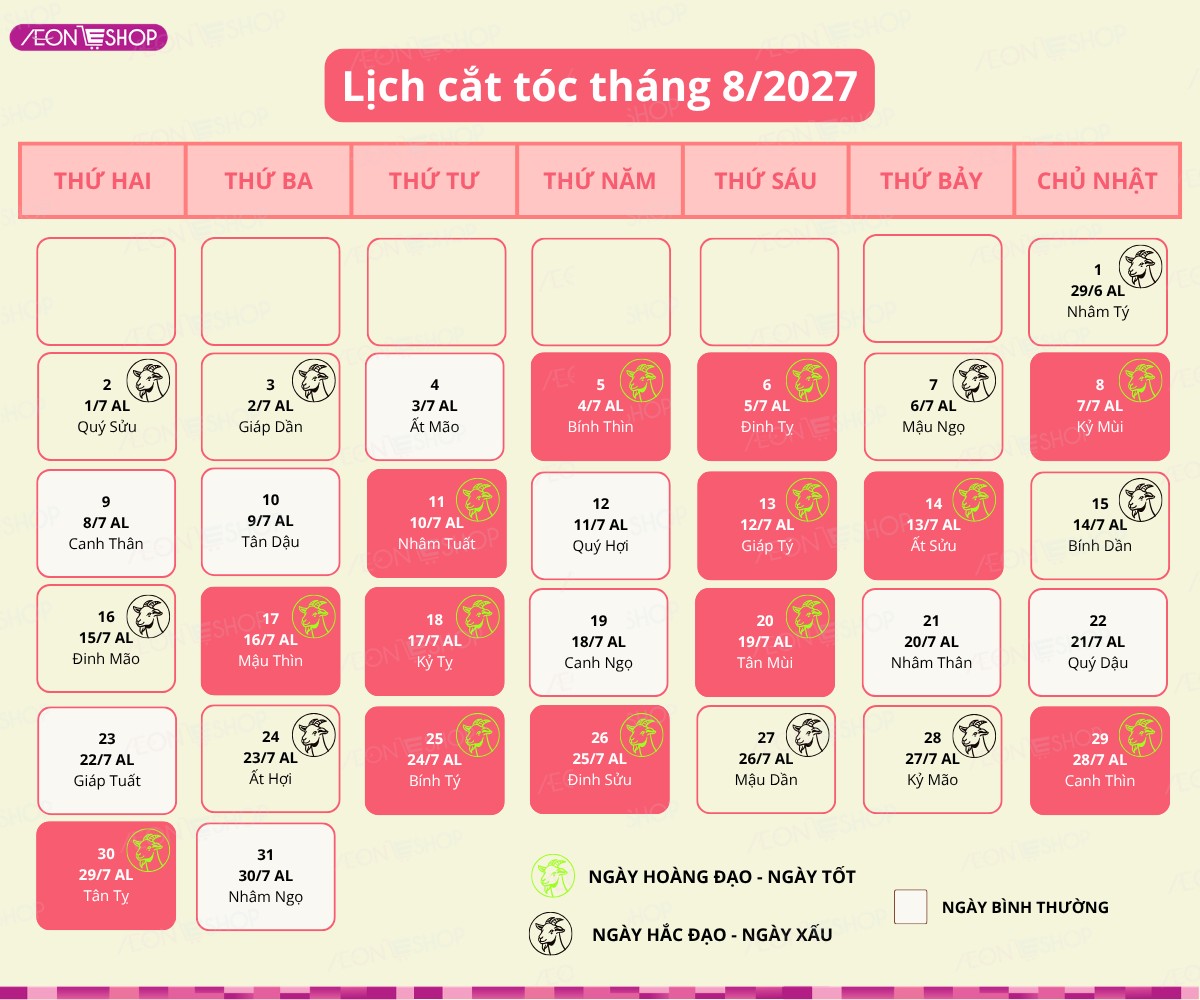 Ngày tốt cắt tóc tháng 8/2027: Xem ngày lành cắt tóc đẹp, hợp tuổi