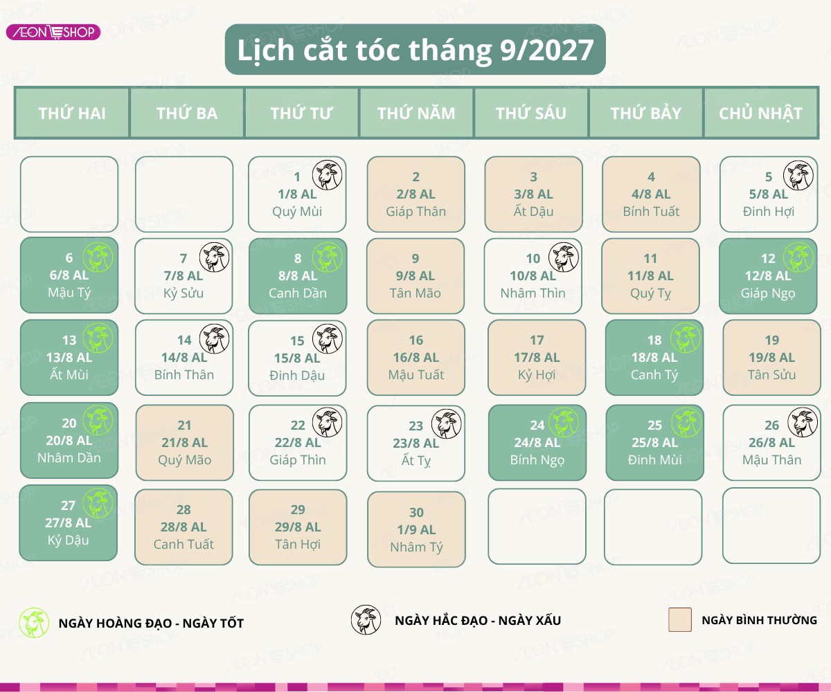 Ngày tốt cắt tóc tháng 9/2027: Xem ngày lành cắt tóc đẹp, hợp tuổi