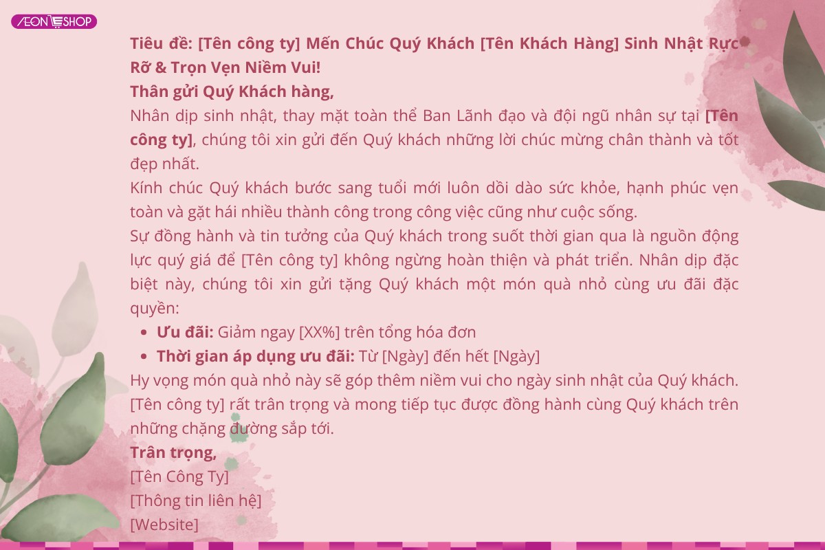 Mẫu thiệp chúc mừng sinh nhật khách hàng và đối tác