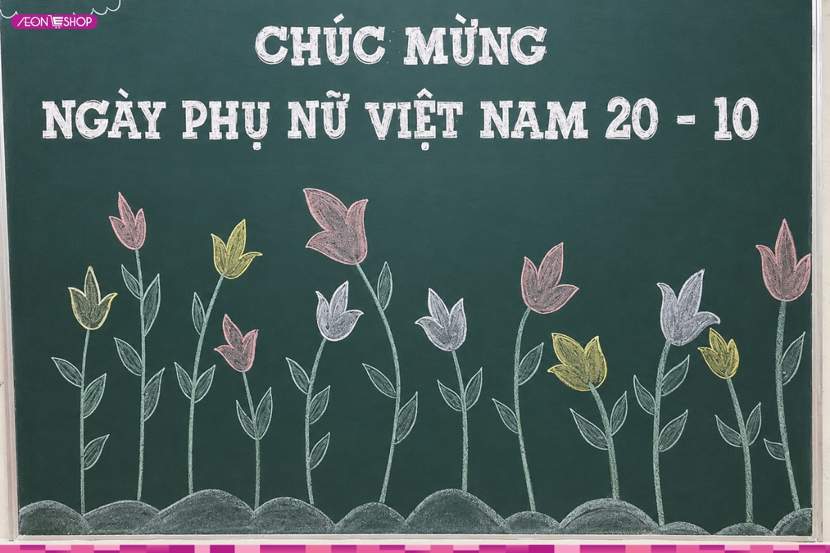Trang trí bảng lớp 20/10 với phong cách lá hoa đơn giản mẫu 2