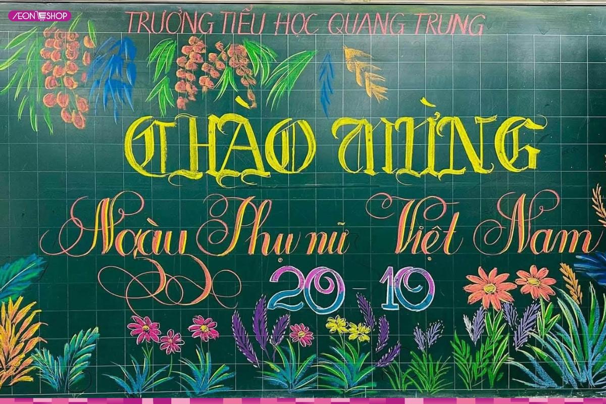 Trang trí bảng lớp 20/10 với phong cách lá hoa đơn giản mẫu 3