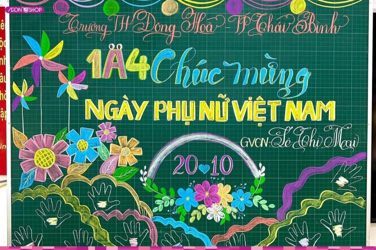 Trang trí bảng lớp 20/10 với phong cách lá hoa đơn giản mẫu 4