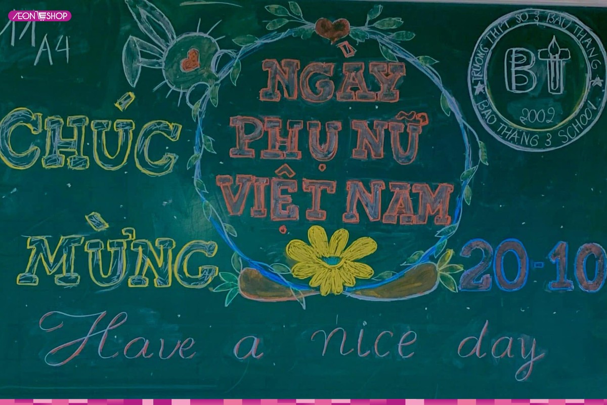 Trang trí bảng lớp 20/10 với phong cách lá hoa đơn giản mẫu 7