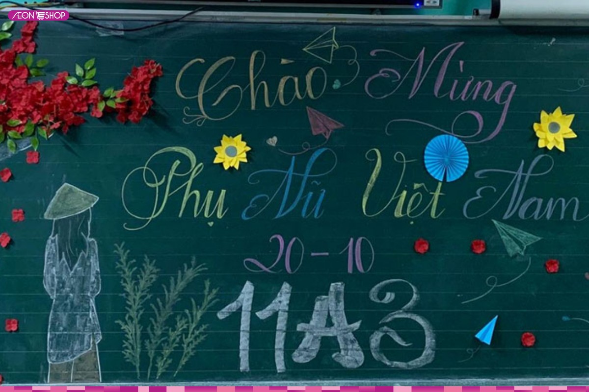 Trang trí bảng lớp 20/10 bằng hình ảnh phụ nữ Việt Nam mẫu 1