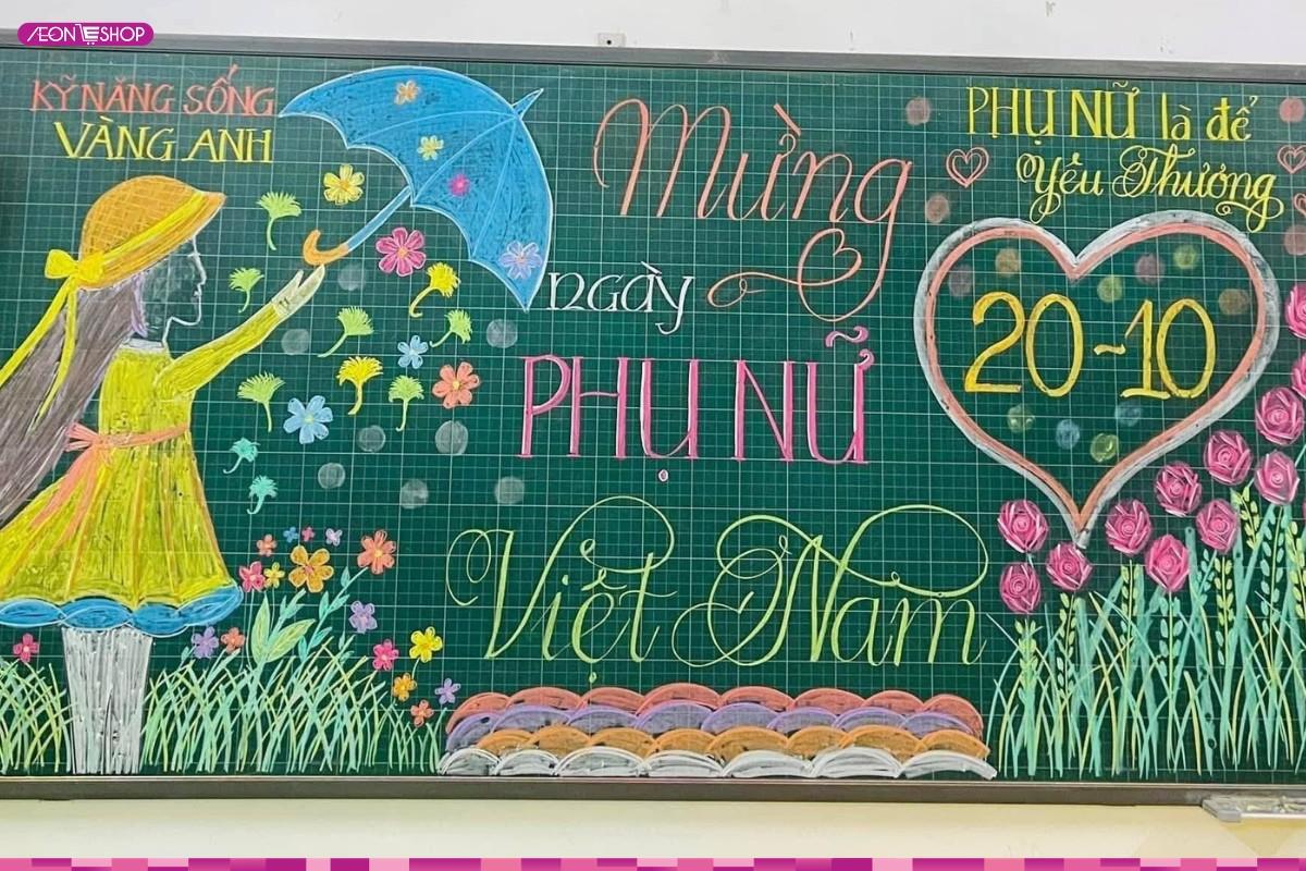 Trang trí bảng lớp 20/10 bằng hình ảnh phụ nữ Việt Nam mẫu 3